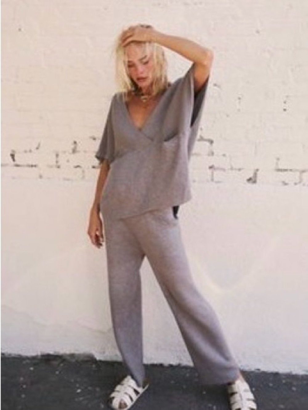 Free People Beach Jaclyn Sweater Set XL Gravel Knit Lounge Set - Picture 7 of 7